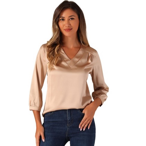 INSPIRE CHIC Women's V Neck 3/4 Sleeve Casual Office Work Satin Blouses - image 1 of 4