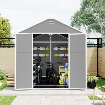 8x8FT Outdoor Storage Shed with Waterproof UV-Resistant PP Panels, HD Windows, Heavy-Duty Structure - Coolbibila