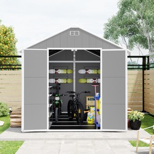 8x8FT Outdoor Storage Shed with Waterproof UV-Resistant PP Panels, HD Windows, Heavy-Duty Structure - Coolbibila - 1 of 4