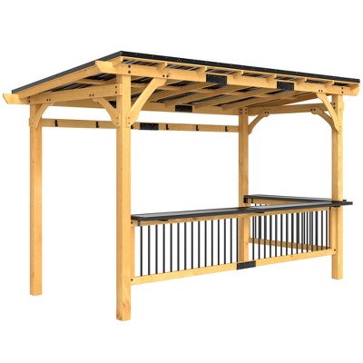 Outsunny 13' x 6' Wooden Grill Gazebo, Hardtop Outdoor BBQ Gazebo with with Metal Roof, 2 Bar Shelves and 6 Hooks for Patio, Deck, Yard, Natural