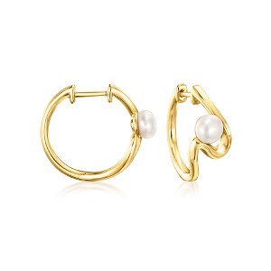 Ross-Simons 5-5.5mm Cultured Pearl Swirl Hoop Earrings in 18kt Gold Over Sterling - 1 of 4