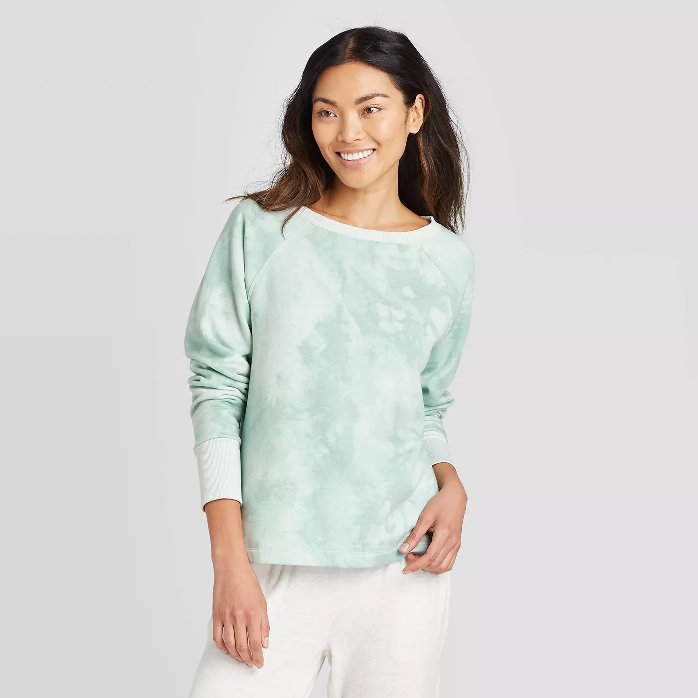 Women's Tie-Dye Print Beautifully Soft Fleece Lounge Sweatshirt - Stars Above™ Mint - image 1 of 9