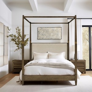 Queen Size Canopy Bed with Upholstered Headboard for Bedroom - 1 of 4