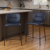 HomeRoots Set of Two 25" Blue and Black Velvet and Steel Counter Height Bar Chairs - 2 of 4