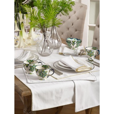 White Cotton Placemats with Metallic Trim, Set of 4