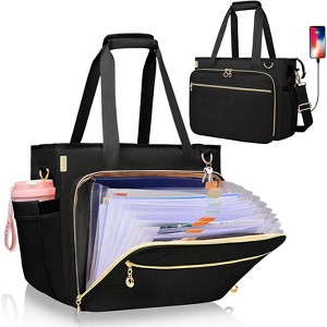 Teacher Tote Bag with Accordion File Organizer Pocket, Soft Nylon Utility Bag - 1 of 4