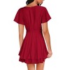 Clearlove Womens Skater Dresses V Neck Short Sleeve Tie Waist Solid Ruffle Boho Flowy Swing Mini Dress - 2 of 3