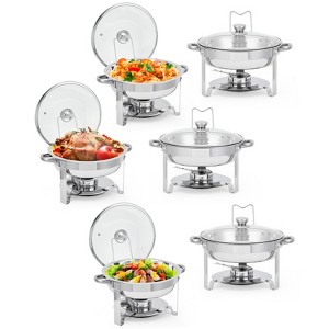 Chafing Dish Buffet Set 5 QT, Stainless Steel Round Chafing Dishes for Buffet With Lid Holder & Glass Lid, for Parties,Dinner - 1 of 4