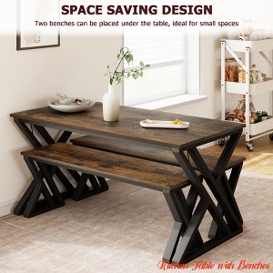 Kitchen Dining Table Bench Set for 4, Kitchen Table Set With 2 Benches, Rectangular Dining Room Table Set, Sturdy Metal Frame, Saving Space - 1 of 4