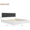 King Size Upholstered Bed Frame with Headboard, Padded Fabric Headboard, Wood Slat Platform Bed Frame, Quiet & Sturdy Design, White - 2 of 4