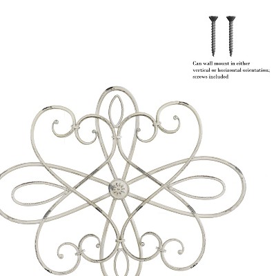 Handcrafted Off-White Iron Medallion Wall Art with Distressed Finish