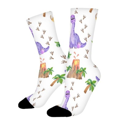 Purple Dinosaur Women Printed Crew Socks Funny Funky Socks Soft Polyester Novelty Gifts for Artists Men