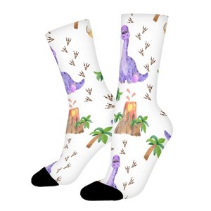 Purple Dinosaur Women Printed Crew Socks Funny Funky Socks Soft Polyester Novelty Gifts for Artists Men - 1 of 1