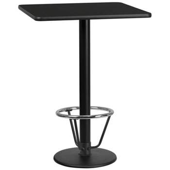 Flash Furniture 30'' Square Black Laminate Table Top with 18'' Round Bar Height Table Base and Foot Ring