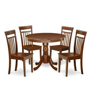 HomeStock 5-Piece Round Mahogany Finish Solid Wood Top Dining table with 4-Chairs - 1 of 4