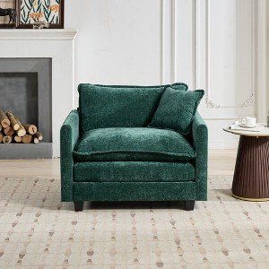 Modern Sectional Sofa Upholstered Cloud Sofa with Comfy Double Layer Upholstered Seat Cushion, Green/Black/Blue/Beige - ModernLuxe - 1 of 4