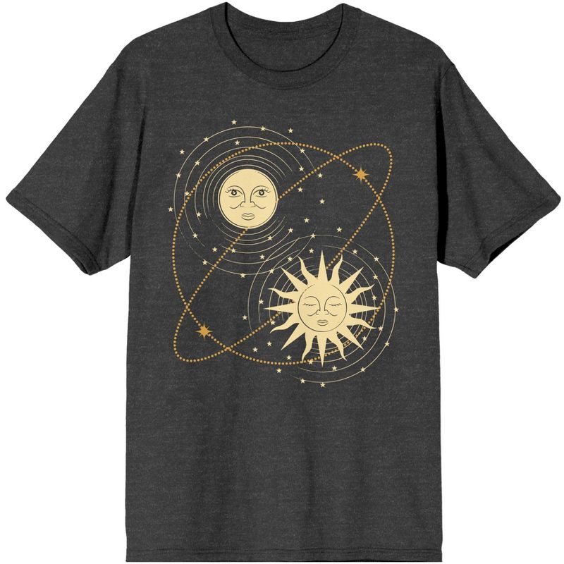Celestial Tropics Sun And Moon Men's Charcoal Heather T-Shirt, 1 of 4