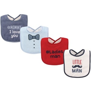 Luvable Friends Baby Boy Cotton Drooler Bibs with Fiber Filling 4pk, Little Man, One Size - 1 of 1