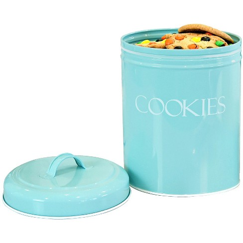 Outshine Farmhouse Round Tin Snack Containers with Lids - Set of 2 Mint/Blue
