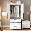 Bedroom Wardrobe Closet, 69.5 in Wooden Wardrobe Cabinet w/ 3 Drawers, Hanging Rod, 2 Doors Clothing Storage Cabinet - 3 of 4