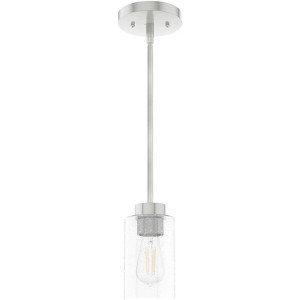 Hunter Fan 1-Light Hartland Mini Pendant Silver : Seeded Glass, Adjustable Height, UL Listed, Brushed Nickel Finish - 1 of 3