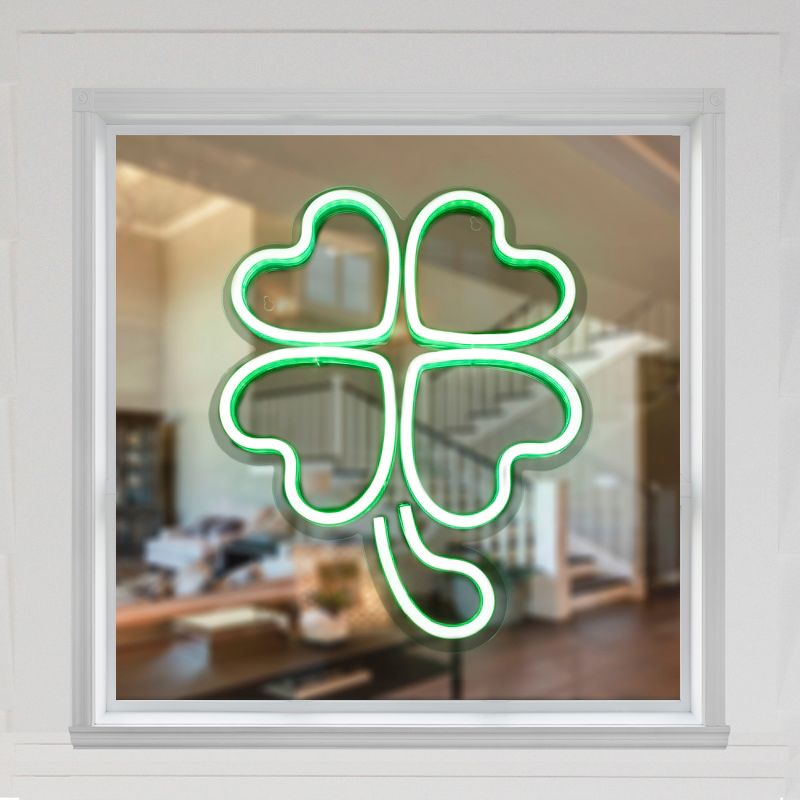 Northlight 15" LED Lighted Neon Style Green Shamrock St. Patrick's Day Window Silhouette, 2 of 5