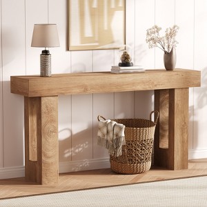63-Inch Long Console Table, Sofa Table Behind The Couch, Farmhouse Wooden Rectangular Entryway Table for Entrance, Hallway, Living Room- Natural - 1 of 4