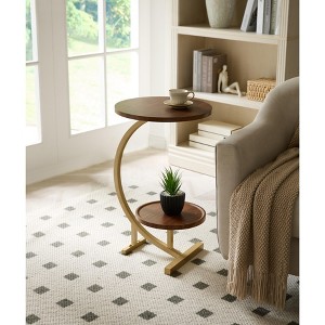 Kings Brand Furniture – Modern Oval Side Table, Dual Shelf Faux Marble Accent Table, Small End Table for Living Room or Bedroom - 1 of 4