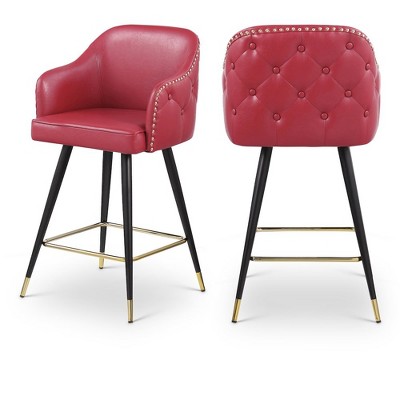 Meridian Furniture,Barbosa Red Vegan Leather Counter/Bar Stool, Set of 2