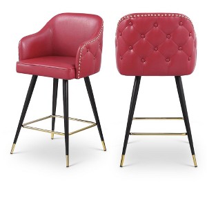 Meridian Furniture,Barbosa Red Vegan Leather Counter/Bar Stool, Set of 2 - 1 of 4