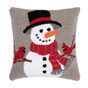 C&F Home 16" x 16" Snowman & Cardinals Hooked Throw Pillow - 1 of 3