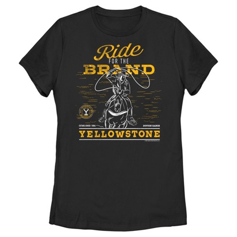 Women's Yellowstone Dutton Ranch Cowboy Ride For The Brand T-Shirt - Black  - 2X Large