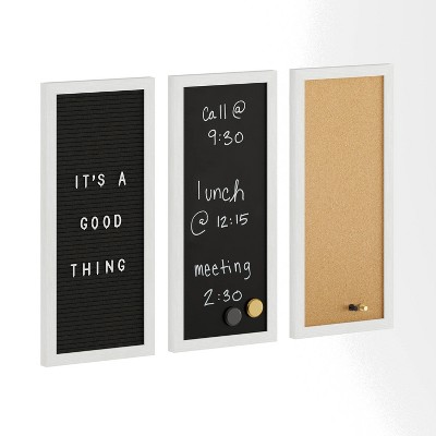 White Woodgrain Cork, Chalk, and Letter Board Set with Magnets