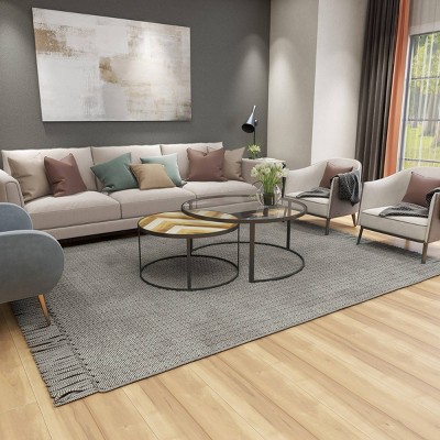 Gray and Brown Round Wood and Glass Nesting Coffee Tables