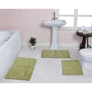 Bell Flower Collection Tufted Bath Rugs, Extra Soft and Absorbent, Non-Slip Bath Mats, Machine Washable Bath Mats, and Tub, 3 Piece Set, Green - 1 of 4