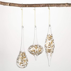 9.5"H  9.5"H and 7.75"H Sullivans Jeweled Leaf Ornament - Set of 3  Gold Christmas Ornaments - 1 of 2