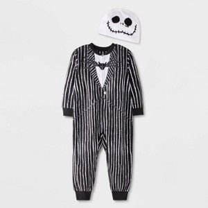 Toddler Boys' The Nightmare Before Christmas Jack Skellington Blanket Sleeper Footed Pajamas with Hat - Black - 1 of 4