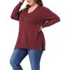 Women's Plus Size V Neck Long Sleeve Slit Hem Casual Pullover Fall Winter Knit Sweater - Agnes Orinda - 2 of 4