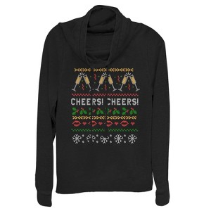 Juniors Womens CHIN UP Ugly Christmas Cheers Cowl Neck Sweatshirt - 1 of 3