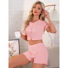 INSPIRE CHIC Women's Knit Loungewear Crop Tops with Shorts Button Down 2 Pcs Pajama Sets - 2 of 4