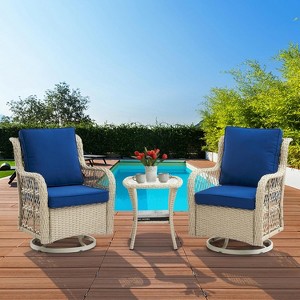3 Pieces Outdoor Swivel Rocker Chair Set Swivel Glider Rocker Rocking Chair Set with Glass Top Table with Thick Cushions for Backyard, Balcony, Deck - 1 of 4