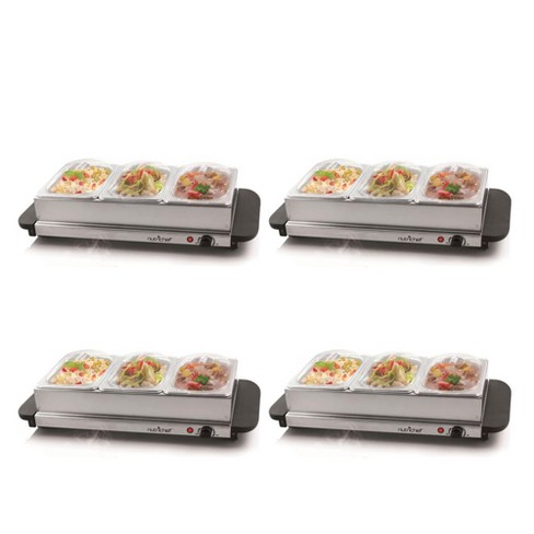 Nutrichef 3 Pot Electric Hot Plate Buffet Warmer Chafing Serving Dish (4 Pack)