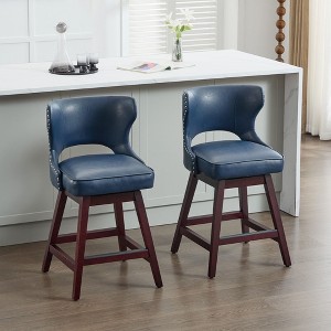 Hyleory Swivel Nailhead Upholstered Counter Bar Stools with Solid Wood Frame and Legs, Two Stools Included - 1 of 4