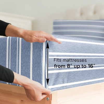 Queen Size Blue Striped Microfiber Sheet Set
