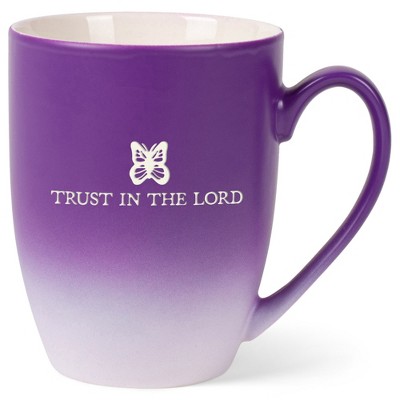 Elanze Designs Trust In The Lord Two Toned Ombre Matte Purple and White 12 ounce Ceramic Stoneware Coffee Cup Mug