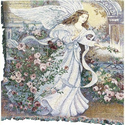 Manual Woodworks and Weavers Angel of Love Tapestry Throw Inspirational Blanket with Fringe