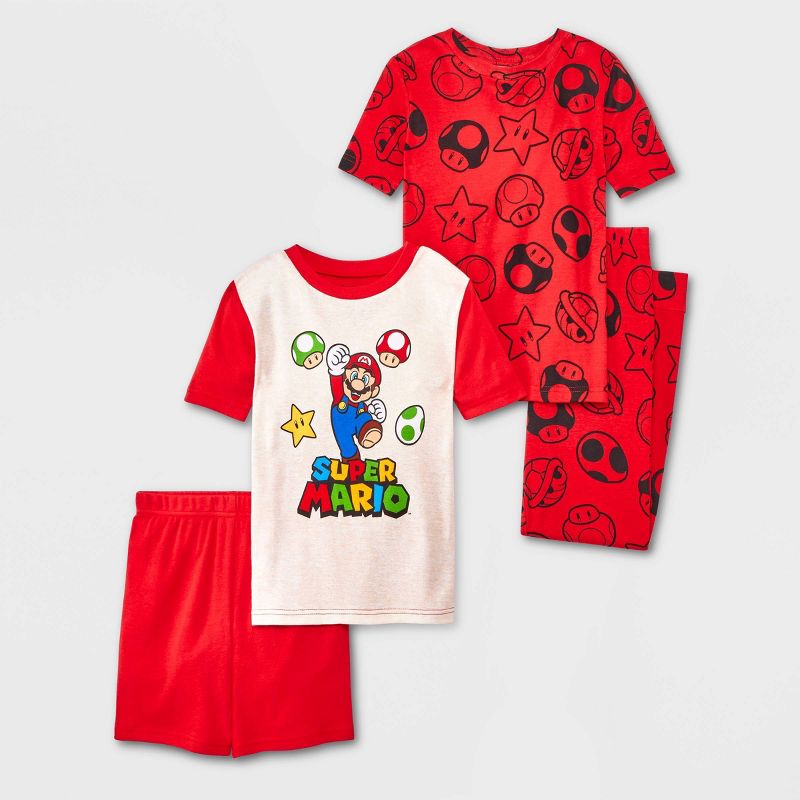 Boys&#39; Super Mario 4pc Snug Fit Pajama Set - Red/White, 1 of 5