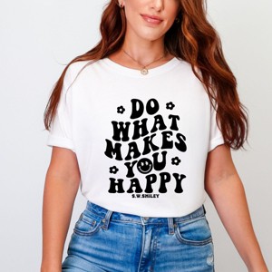 Simply Sage Market S.W.Smiley Makes You Happy Smiley Face Garment Dyed Tee - S - White - 1 of 4