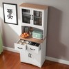Wooden Kitchen Cabinet Pantry Room Storage Microwave Cabinet with Glass Doors and Drawer - 3 of 4