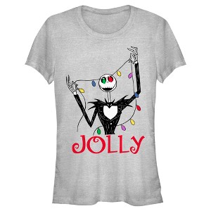 Juniors Womens The Nightmare Before Christmas Jack Jolly Christmas Lights T-Shirt - 1 of 4